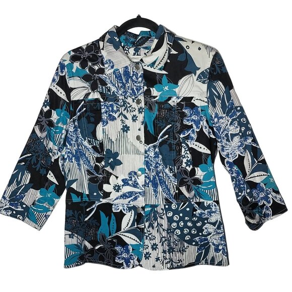 Coldwater Creek Floral Button Blazer Jacket Small Art to Wear Artsy Stretch Fall - Picture 1 of 9